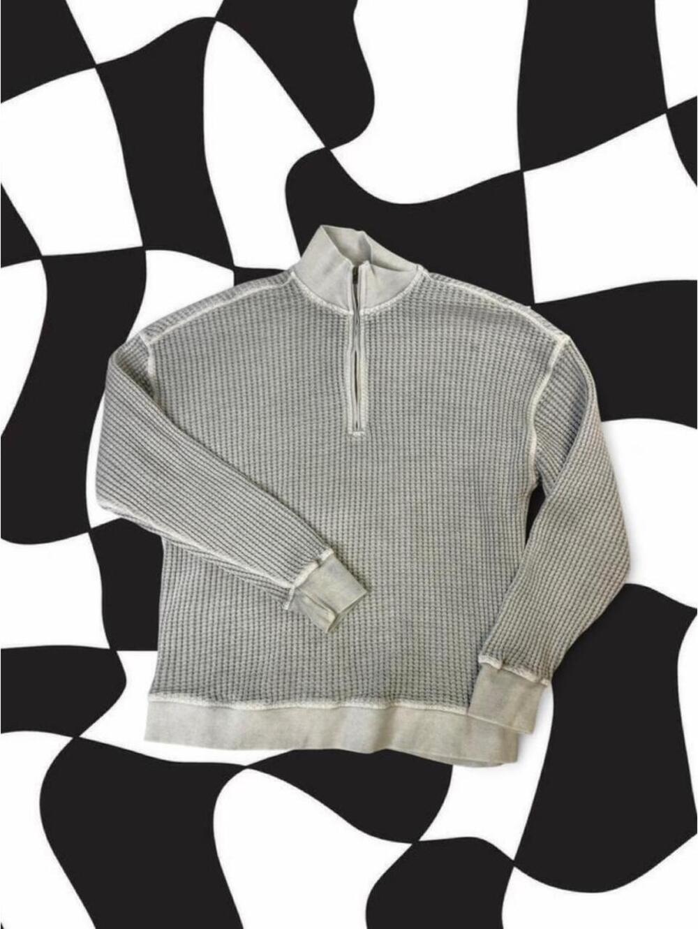Mate Gray & white waffle knit quarter zip sweater in